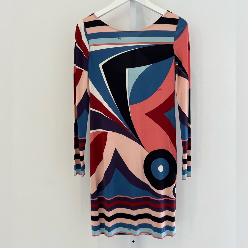 EMILIO PUCCI BLUE MULTI BACK BUCKLE DRESS SIZE IT 42 / US 8